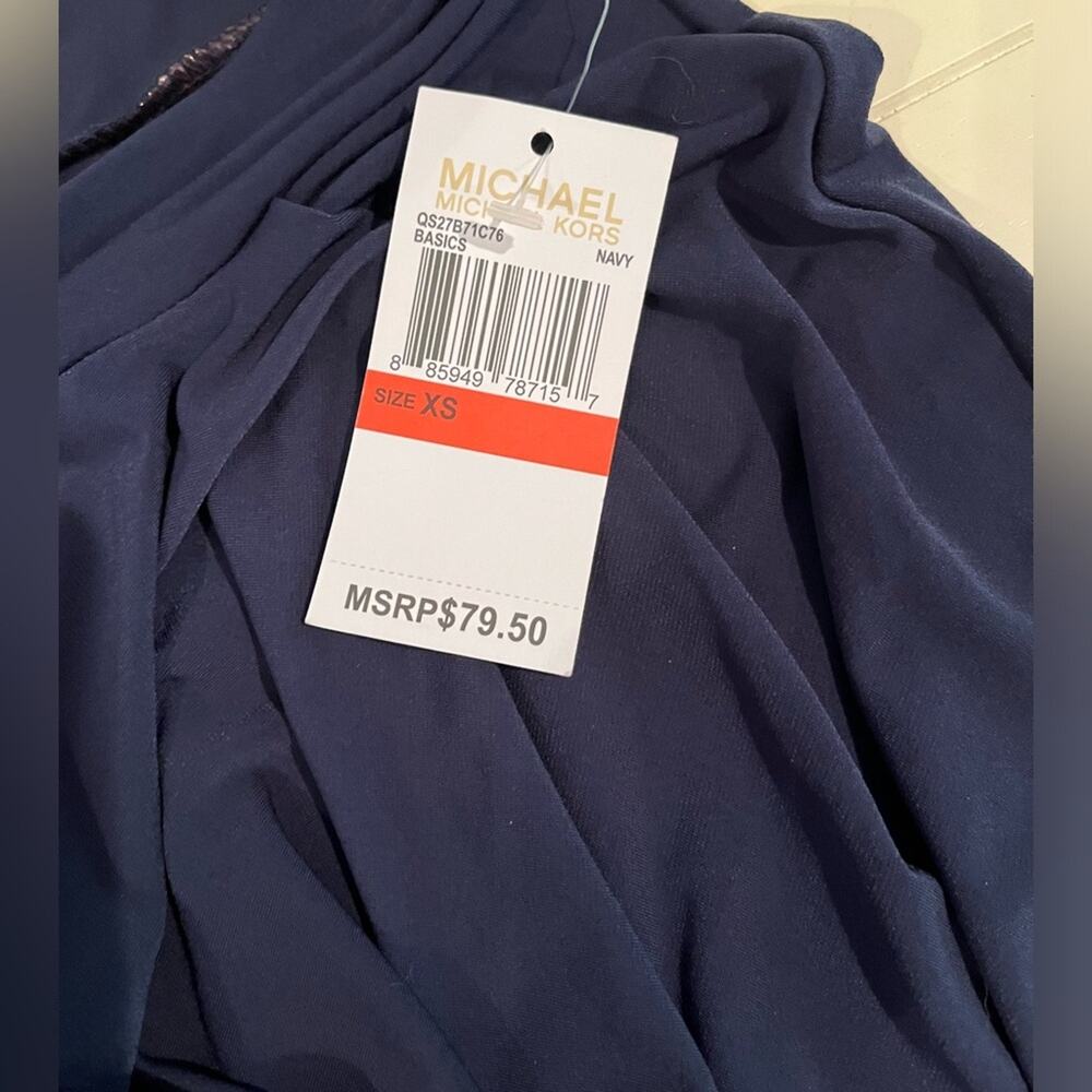 NEW Michael Kors Hi Low Asymmetrical Gathered Waterfall Jersey Skirt Navy XS NWT - Picture 11 of 16